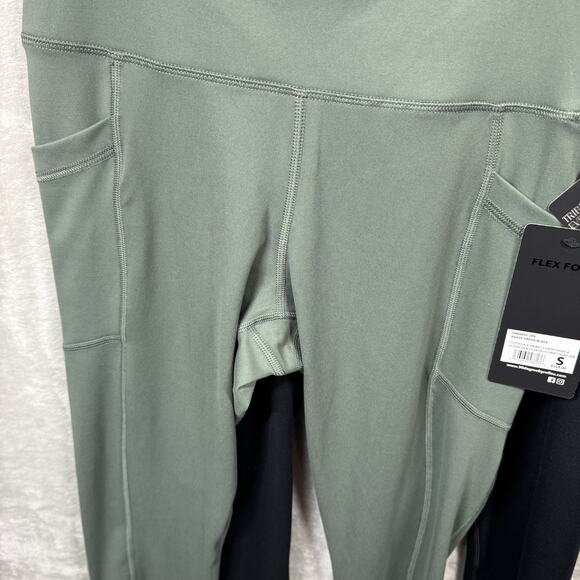 90 Degree By Reflex NEW Crop Tight Leggings Women S Green Black Pocket 2 PC Set - Picture 3 of 9